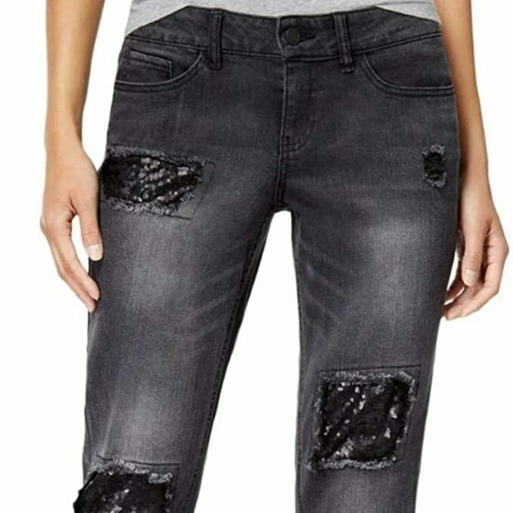 Jeans Dollhouse Womens Juniors Sequinced Distressed  Black Size  5 New With Tag